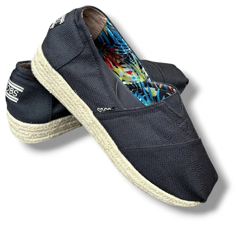 BOBS from Skechers Women's Black Canvas High Jinx Espadrille‎ Flats Size 8